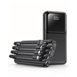 Power Bank 15000mAh з 4 кабелями, портативний зарядний пристрій 22.5W PD20W USB-C для iPhone, Samsung, Huawei та інших пристроїв. LED-індикатор.
