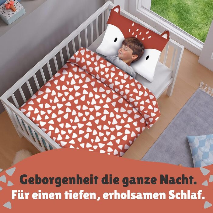 Дитяча постільна брова (2-х частинна) з 100% бавовни Oeko-Tex: ковдра 100x135 см та подушка 40x60 см з блискавкою. Дитяча постіль: дихаюча, терморегулююча, з принтом тварин (лисиця).