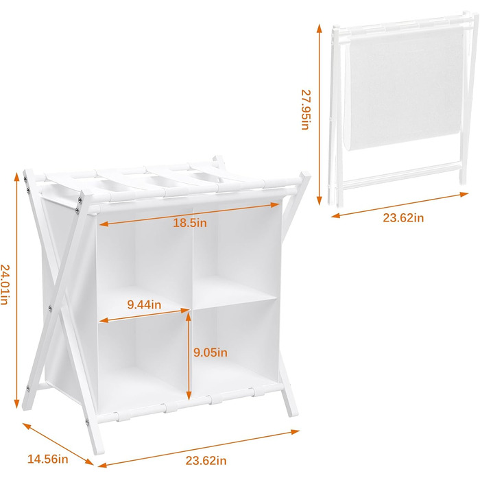 aboxoo 2-Pack Luggage Rack with Storage, Guest Room, Folding, Holds up to 54.4 kg, Space-Saving Suitcase Racks for Guest Rooms, Bedrooms, Hotel, Black (White, 2 Pieces)
