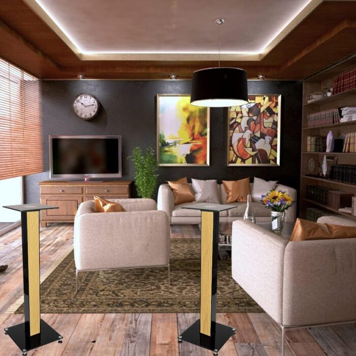 Ексклюзивні підставки для колонок BS03 чорного глянцю з декоративною вставкою (бук світлий)