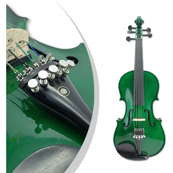 Електрична скрипка з 5 струнами, кленова та ялицева деревина, акустична скрипка, ебонітові фурнітури, 4/4, блакитний (зелений) колір