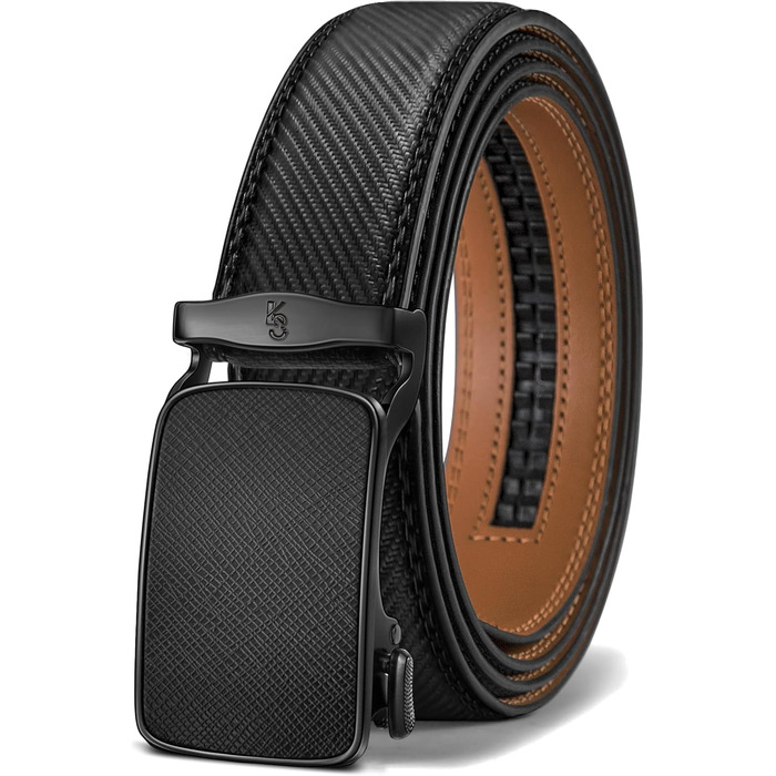Чоловічий шкіряний ремінь KEMISANT з автоматичною пряжкою, 35 мм, без отворів, регульований, чорний