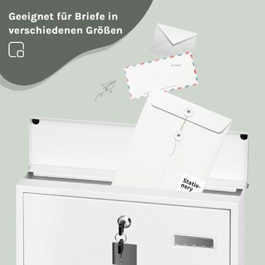 Поштовий ящик WOLTU з газетницею та вікном, персоналізований, з ключем, білий 37x37x10.5 см