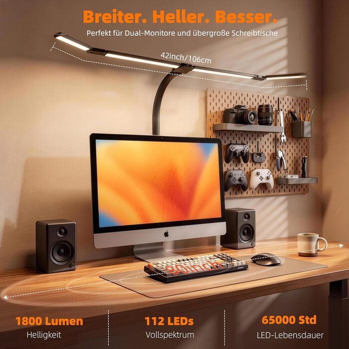 Стільна настільна LED-лампа 24W з регулюванням яскравості та 4-сегментним гнучким світильником, чорна