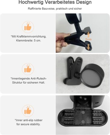 Нічник на ліжко акумуляторний бездротовий з USB-C, 5000mAh, з кліпсою, димуючий сенсорний пульт, 3 кольори, поворотний на 360°, для спальні, кемпінгу, чорний