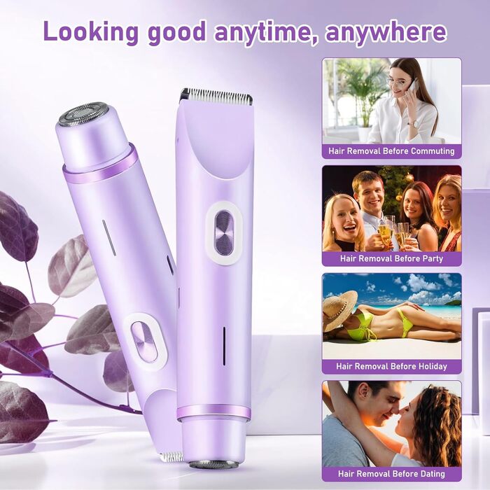 Електричний жіночий епілятор 2-в-1 для обличчя, тіла, ніг та бікіні (фіолетовий)