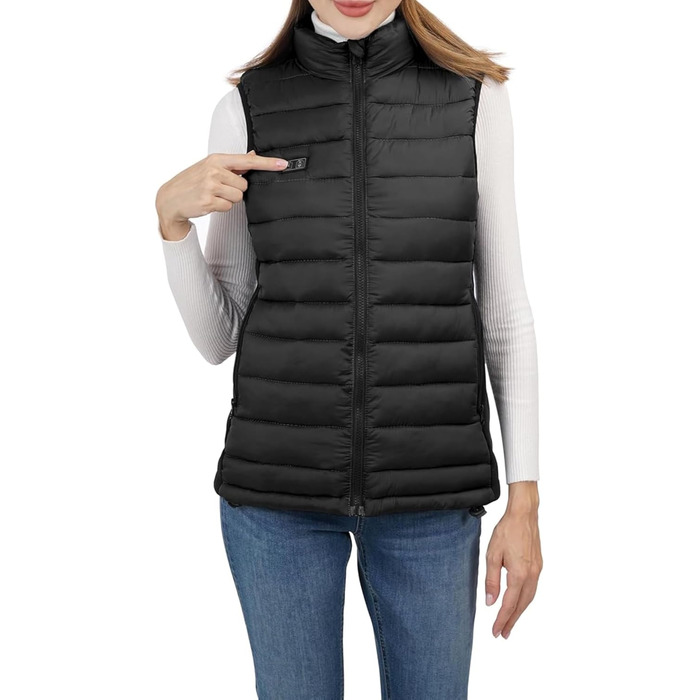 Обогревна жилетка для жінок, жилетка з підігрівом, акумуляторна жилетка, жилетка з підігрівом, жіноча жилетка, з акумулятором 10000 mAh, до 8 годин тепла, 3 режими нагріву, легка система обігріву тіла для зими та активного відпочинку, чорний колір