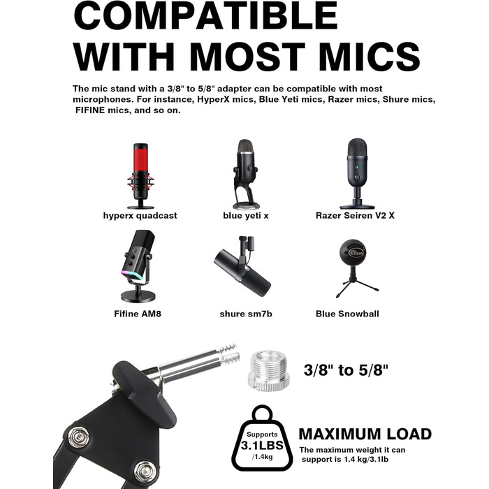 Кріплення для мікрофона FIFINE AM8 - Шарнірний стійкий кронштейн для мікрофона, сумісний з FIFINE Recording XLR/USB мікрофонами, AM8, YOUSHARES, для настільного встановлення