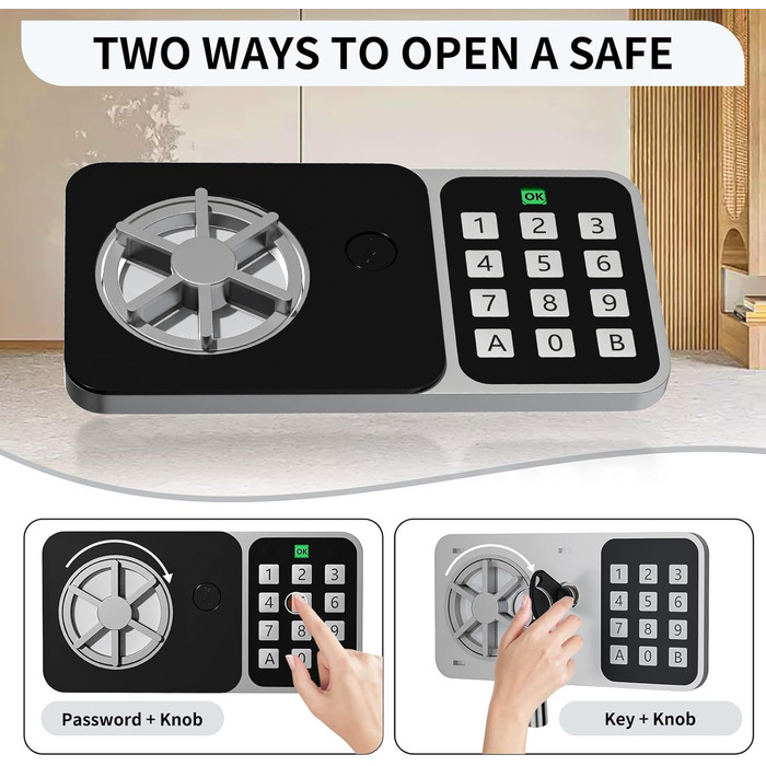 KABISAFE Сейф цифровий 6,8 л, маленький сейф для дому, електронна касове сховище, настінний сейф для домашнього офісу з 2 ключами, міні-сейф 23 x 17 x 17 см, Синій (Білий)