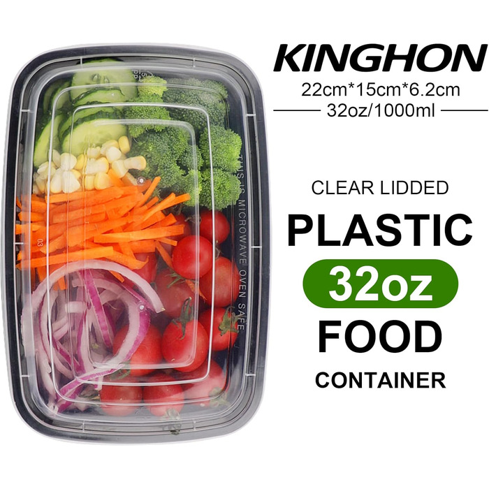 Контейнери для їжі Meal Prep, 20 шт., 32 oz (1 відсік). Без BPA, багаторазові, придатні для холодильника, мікрохвильової печі та посудомийної машини