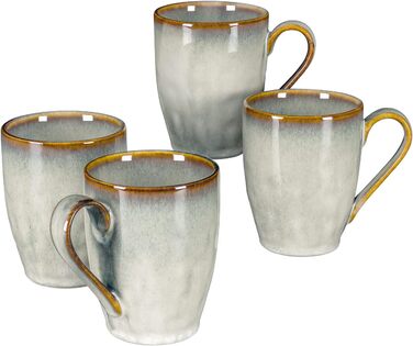 Henten Home Coffee Mug Set, Ceramic, 4-Piece - 350ml for Coffee, Cappuccino, and Latte Macchiato - Beige