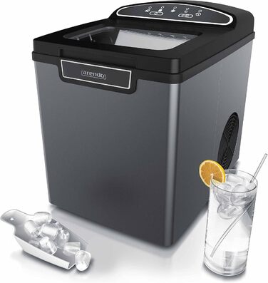 Stainless steel ice maker, ice cube maker, ice maker machine 1.8 Liter ice cube maker, ice cream machine with cooling, ice cube sizes small and large, status LEDs ABS BPA free, silver stainless steel (A: Cool Grey)