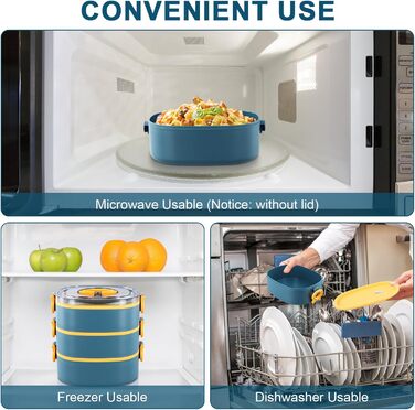 Ланчбокс 3 в 1 з відділеннями, Бенто-бокс 2800мл з сумкою, вилка та ложка, багаторівневий, водонепроникний, для дітей та дорослих, BPA Free, підходить для мікрохвильової печі (зелений)