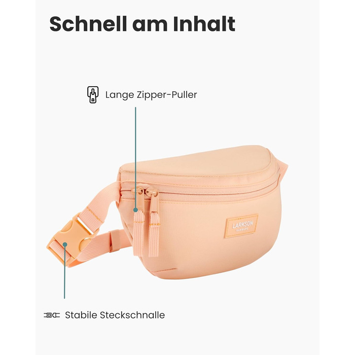 Сумка на пояс LARKSON для жінок та чоловіків м'ятного кольору - Finn. Стильна поясна сумка для спорту, активного відпочинку, міста, фестивалів. Сумка через тіло з ремінцем, водонепроникна (персиковий)