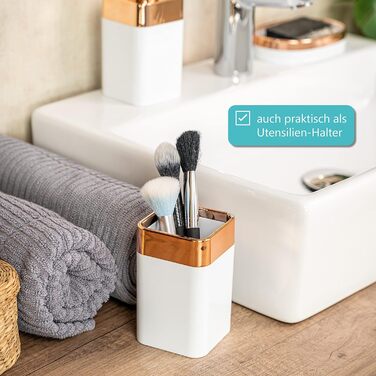 Набір для ванної кімнати Bremermann Savona 3-TLG, пластик, білий-рожезолотий: мильниця, дозатор мила, стакан