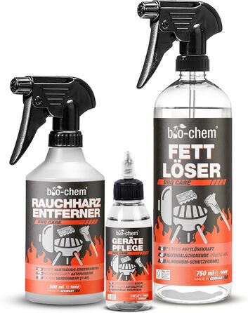 bio-chem Grill and Oven Cleaning Set 5-piece - Powerful Grill Cleaner & Care including Grill Brush + Grill Sponge - For Gas Grill, Oven, Stainless Steel, Cast Iron, Smoker, etc. - Made in DE (1) Set 3-piece
