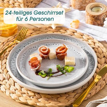 Набір посуду на 6 осіб vancasso SNOW, 24 елементи: тарілки, супові тарілки, миски, салатники, бежевий, для посудомийної машини, для мікрохвильової печі