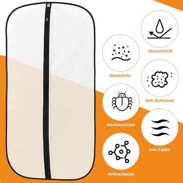 12 мішків для одягу Dntorx 60x100 см та 60x120 см, PEVA, прозорі, на блискавці