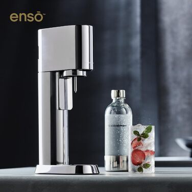 SodaStream® enso™ Преміум Газовий Напоєвник | Нержавіюча сталь, дизайн Naoto Fukasawa | З пляшкою 1 л без BPA та серветкою | Проста заміна CO2, Срібний Enso без балончика