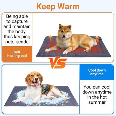 Килимок для тварин з підігрівом, літній охолоджуючий килимок, миючий, м'який, двосторонній, для собак та котів, самопідігріваючий, пухнастий, теплий, сірий
