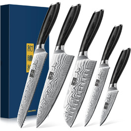 Набір кухонних ножів HOSHANHO 5 шт. з японської пудрованої сталі, професійний, з ергономічною ручкою з пакавуду