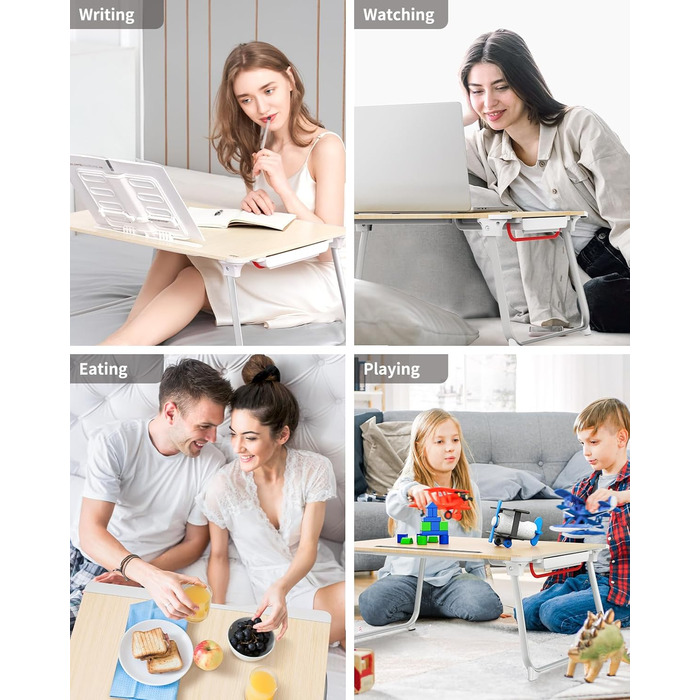 SAIJI Розкладний столик для ноутбука та планшета XXL з ящиком та підставкою для книг/телефону (65 x 49 x 30 см, Тік)