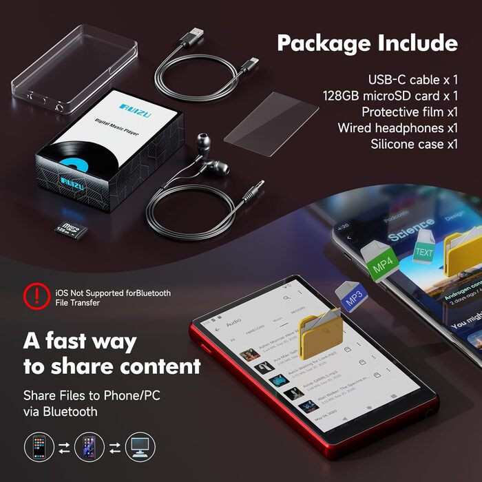 MP3 плеєр 163GB з Bluetooth, Spotify, WiFi, 4.5