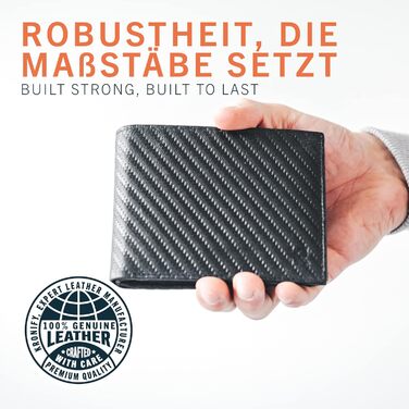 KRONIFY Leather Wallet for Men - Real Leather Wallet for Men - RFID Protection - Crossbody Style - Men's Wallet with Coin Pocket - 13 Card Slots - Wallet for Men - Elegant Box - Carbon
