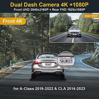 Відеореєстратор Fitcamx 4K для Mercedes-Benz A-Class (W176, W177) та CLA (C117, C118) 2012-2023, подвійний (перед/зад), WiFi, G-сенсор, карта 128GB