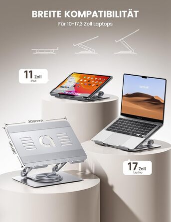 Підставка для ноутбука Lamicall - регульована, 360° обертання, складна, алюмінієва, для офісу/дому, сумісна з Macbook Pro Air, 10-17.3'