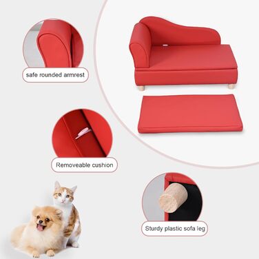 Софа для собак та котів Yoonnie Room з PU-шкіри з місцем для зберігання, дерев'яний каркас, подушки, ліжко для маленьких тварин, диван для цуценят та котів (Перловий білий)