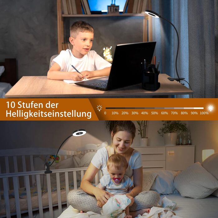 iZELL LED лампа для читання з гнуким світильником - 3 режими, 10 рівнів яскравості, USB-зарядка, 40 см