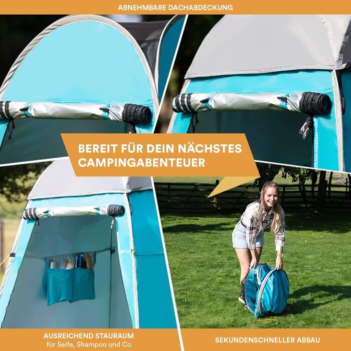 Skandika Pop Up Shower Tent | Changing Tent with 210cm Height, Silver Coated, Privacy Screen, Detachable Floor, Coverable Window with Mosquito Net, Shower Attachment | Toilet Tent