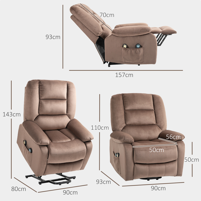 HOMCOM TV Chair with Rise Assist, Electric Recliner, with Massage Function, Reclining Function, Heat Function, Polyester, 90x93x110cm | Aosom