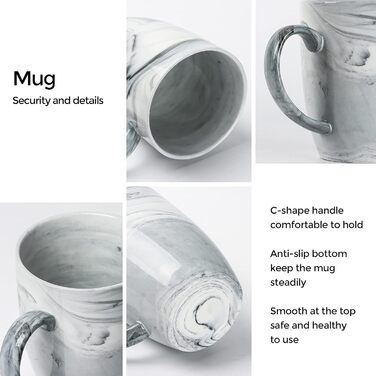 Smilatte Unique Coffee Cups, M067, Marble-Ceramic Cup for Home and Office, Microwave-Safe, Set of 4, Gray