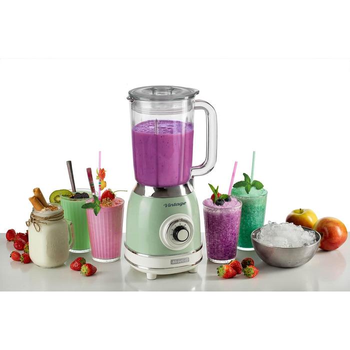 Vintage Ariete 583 Glass Mixer, Retro Multi-Function Blender with 4 Blades, 4 Speeds + Pulse Function, Ice-Crusher Function, 1.5 Liter Capacity, 1000W, Green Green Single