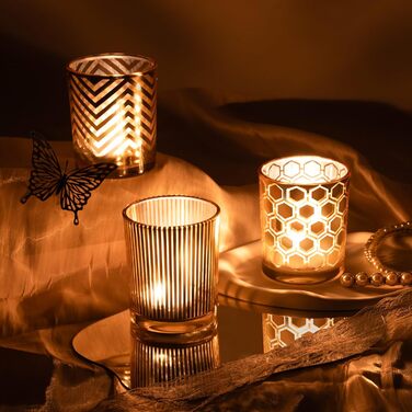 Toptime Tealight Holders, 12 Pieces, Glass Candle Holders for Table Decoration, Romantic Vintage Tealight Glasses with Embossed Dot Pattern, Small Tealight Glass for Wedding, Birthday, Christmas (Gold)