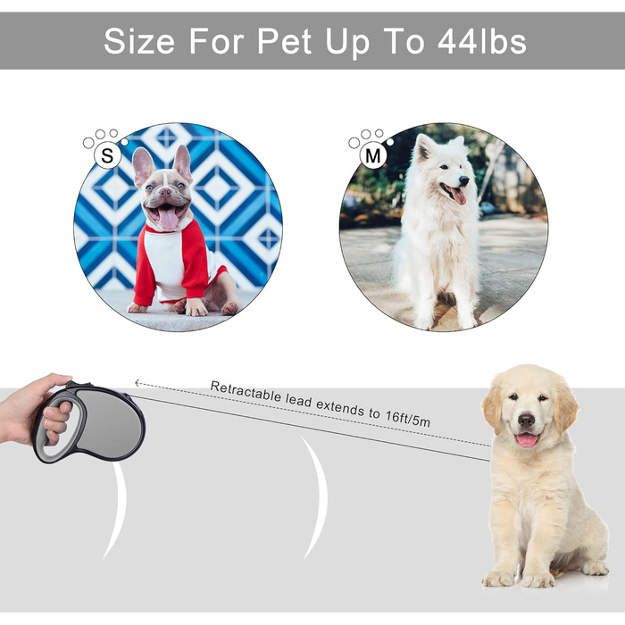 Висувна поводок для собак, 5 м, для собак маленьких та середніх порід до 25 кг, антизаплутування, міцний нейлоновий поводок (рожево-білі крапки) (сірий)