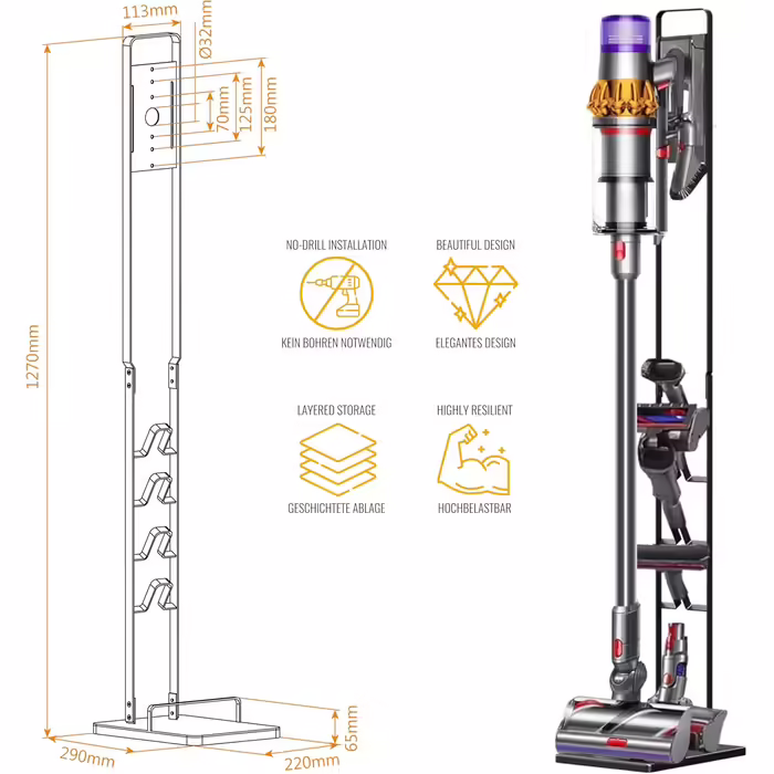 Підставка-станція для зарядки пилососа RICOO, сумісна з Dyson V6/V7/V8/V10/V11, тримач для бездротового ручного пилососа, чорна, 29x22x127 см, модель SH502