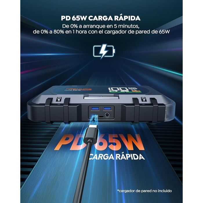 Повербанк для автомобіля TREKURE 27000mAh, 6000A, 12V, з LED-ліхтарем 600 люмен, швидка зарядка 65W