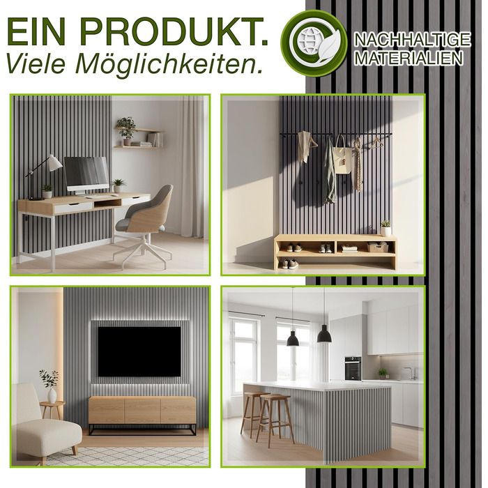 Акустичні 3D-панелі з дерева TRESKO для шумоізоляції стін, 120×60×2,1 см, колір Дуб сірий (набір 2 шт.) з вішалками для одягу