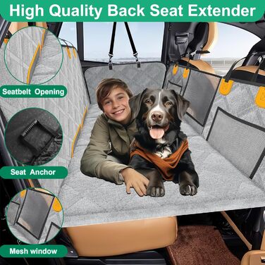 Loiion Dog Car Seat Cover - Waterproof & Protective Back Seat Liner for Cars, SUVs & Trucks - Durable, Non-Slip, Hard Bottom - Grey