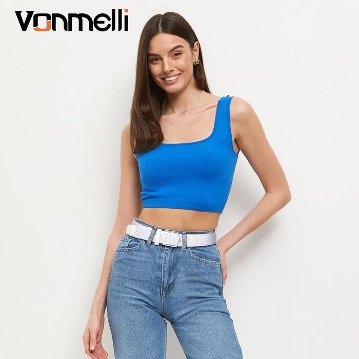 Жіночий/Чоловічий еластичний плетений ремінь VONMELLI з золотою/срібною пряжкою для джинсів, штанів, шортів, суконь. Розмір XL (107-119 см)