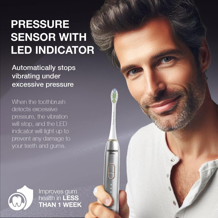 Електрична зубна щітка Wagner Stern IntelliBrush Series Whitening з датчиком тиску, 4 режими, 8 насадок, кейс (Silver Mist)
