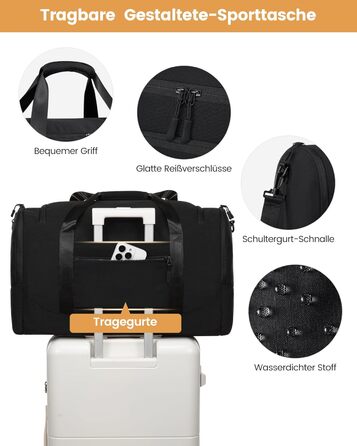 Спортивна сумка LOVEVOOK для жінок, 30 л: туристична сумка з відділенням для взуття та мокрих речей, невелика сумка для спортзалу, плавання, сауни, ручної поклажі для спорту, фітнесу, тренувань та подорожей, водонепроникна дорожня сумка-мішок (B-чорний, 5