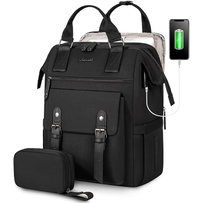 Жіночий рюкзак LOVEVOOK, великий, водонепроникний, для подорожей, з відділенням для ноутбука 15,6 дюймів, для школи, університету, бізнесу, чорний