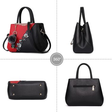 Сумка жіноча DIRRONA велика – сумка через плече та шопер з квітковою вишивкою та помпонами, червоний (Juwelenrot) для роботи, відпочинку, подорожей, вечірок та весіль