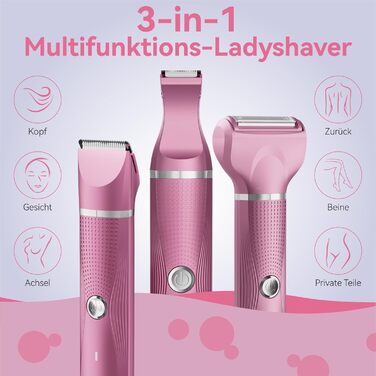 Електричний жіночий набір для гоління: багатофункціональний, для тіла, зони бікіні, USB-C, з чохлом (Рожевий)