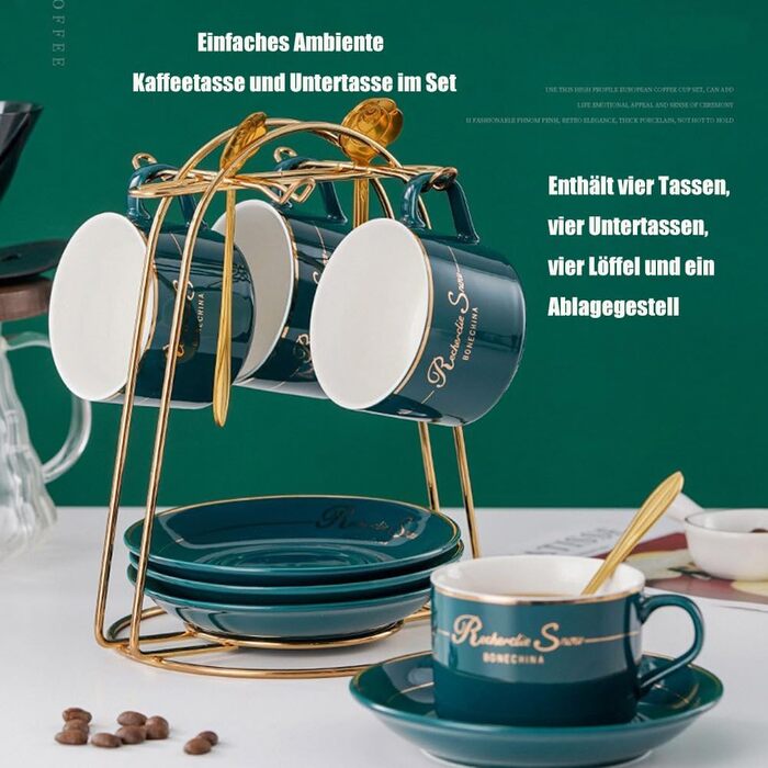 Набір кавових чашок капучіно з блюдцями (6 шт., 150 мл), набір чашок для чаю з золотим декором, британський порцелан, білий