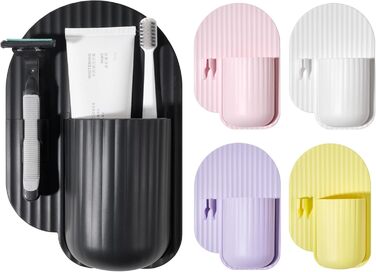 Silicone Shower Toothbrush Holder, Suction Cup, Shower Box Tool for Bathroom, Suction Cup for Walls or Mirrors, Silicone is Waterproof and Removable for Reuse, Yellow (Black A)